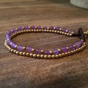 Bohemian Style Amethyst & Brass Bead Bracelet with Thai style Brass Bell